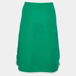 Pre Owned Marni Green Cotton Contrast Trim Knee Length Skirt L