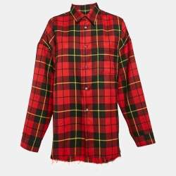 Pre Owned Marni Red Checks Cotton Oversized Shirt L
