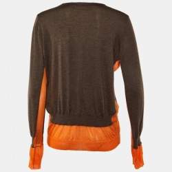 Pre Owned Marni Grey Cashmere Button Front Contrast Panel Detail Cardigan L