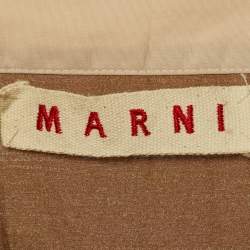 Pre Owned Marni Brown Cotton Cut-and-Sew Detail Tie-Up Neck Blouse L