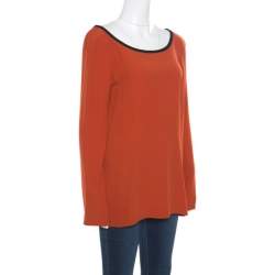 Marni Burnt Orange Crepe Contrast Neck Tie Long Sleeve Top M