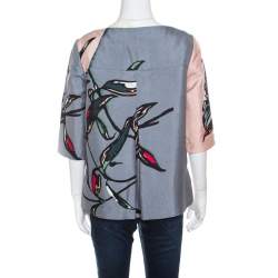 Pre Owned Marni Pink and Grey Floral Printed Cotton and Silk Oversized Top S