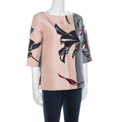 Pre Owned Marni Pink and Grey Floral Printed Cotton and Silk Oversized Top S