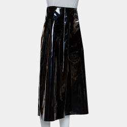 Marni Black Faux Patent Leather Hanging Thread Detail Midi Skirt M