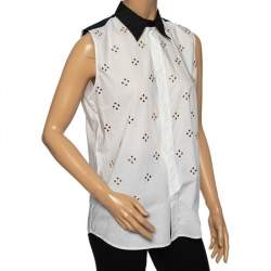 Marni White Embellished Poplin Contrast Collar & Yoke Detailed Sleeveless Shirt M