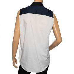 Marni White Embellished Poplin Contrast Collar & Yoke Detailed Sleeveless Shirt M