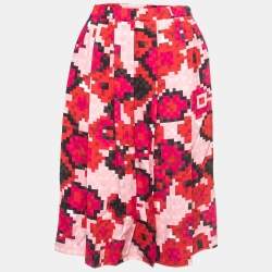 Pre Owned Marni Pink Digital Print Crepe Pleated Flared Midi Skirt M