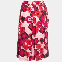 Pre Owned Marni Pink Digital Print Crepe Pleated Flared Midi Skirt M