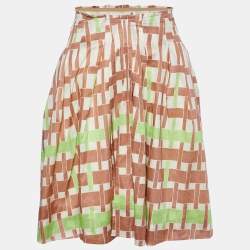 Marni Multicolor Printed Cotton Frayed Waist Detail Midi Skirt S