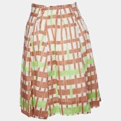 Marni Multicolor Printed Cotton Frayed Waist Detail Midi Skirt S