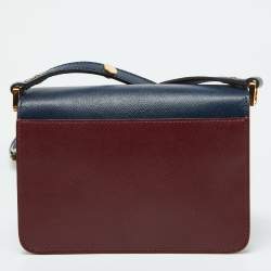 Marni Burgundy/Navy Blue Leather Trunk Shoulder Bag