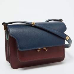Marni Burgundy/Navy Blue Leather Trunk Shoulder Bag