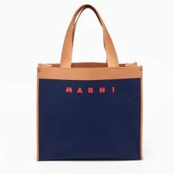 Pre Owned Marni Navy Blue/Brown Knit Fabric Medium Shopper Tote