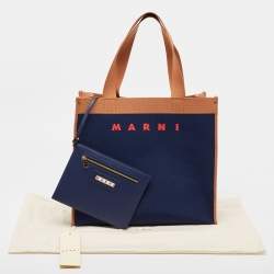 Pre Owned Marni Navy Blue/Brown Knit Fabric Medium Shopper Tote