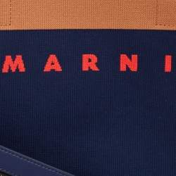 Pre Owned Marni Navy Blue/Brown Knit Fabric Medium Shopper Tote