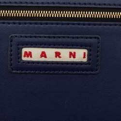 Pre Owned Marni Navy Blue/Brown Knit Fabric Medium Shopper Tote
