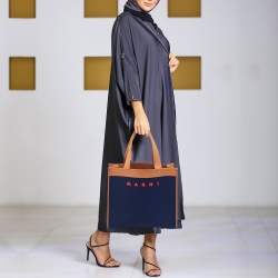 Pre Owned Marni Navy Blue/Brown Knit Fabric Medium Shopper Tote