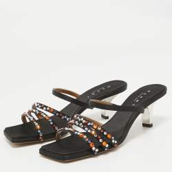 Marni Black Satin Crystal Embellished Slide Sandals Size 40