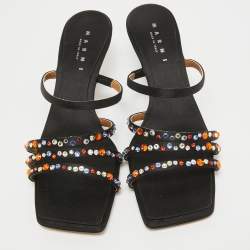 Marni Black Satin Crystal Embellished Slide Sandals Size 40
