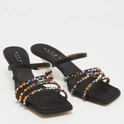 Marni Black Satin Crystal Embellished Slide Sandals Size 40