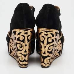 Marni Black/Gold Suede Wedge Ankle Strap Sandals Size 39