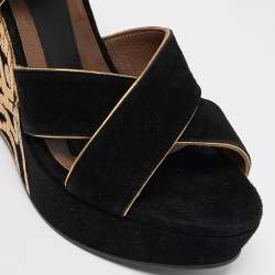 Marni Black/Gold Suede Wedge Ankle Strap Sandals Size 39