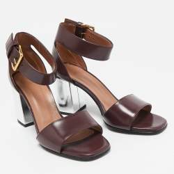 Marni Burgundy Leather Block Heel Ankle Strap Sandals Size 36