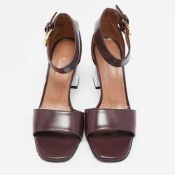 Marni Burgundy Leather Block Heel Ankle Strap Sandals Size 36