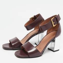 Marni Burgundy Leather Block Heel Ankle Strap Sandals Size 36