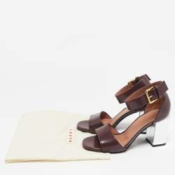 Marni Burgundy Leather Block Heel Ankle Strap Sandals Size 36