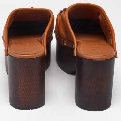 Marni Tan Leather Studded Platform Clogs Size 37