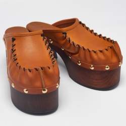 Marni Tan Leather Studded Platform Clogs Size 37