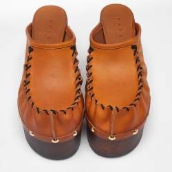 Marni Tan Leather Studded Platform Clogs Size 37