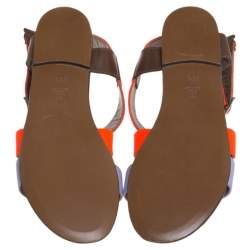 Pre Owned Marni Lavender/Neon Orange Criss Cross Flat Sandals Size 36.5