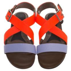 Pre Owned Marni Lavender/Neon Orange Criss Cross Flat Sandals Size 36.5