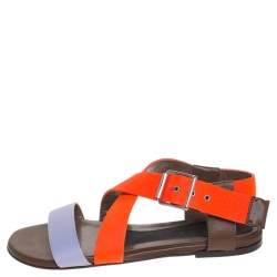 Pre Owned Marni Lavender/Neon Orange Criss Cross Flat Sandals Size 36.5