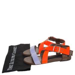 Pre Owned Marni Lavender/Neon Orange Criss Cross Flat Sandals Size 36.5