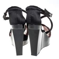 Pre Owned Marni Burgundy/Black Satin Strappy Wedge Platform Sandals Size 38
