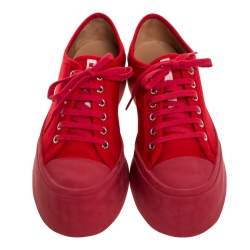Marni Red Canvas Round Toe Low Top Sneakers Size 38