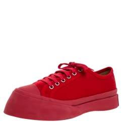 Marni Red Canvas Round Toe Low Top Sneakers Size 38
