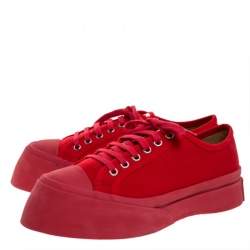 Marni Red Canvas Round Toe Low Top Sneakers Size 38