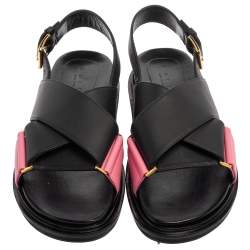 Pre Owned Marni Black/Pink Leather Cross-Strap Sandals Size 39.5