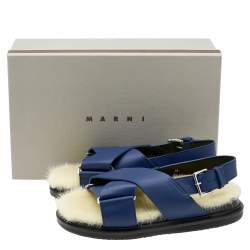 Pre Owned Marni Blue Leather Fussbett Crisscross Slingback Flat Sandals Size 38