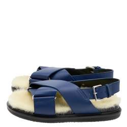 Pre Owned Marni Blue Leather Fussbett Crisscross Slingback Flat Sandals Size 38