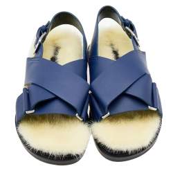 Pre Owned Marni Blue Leather Fussbett Crisscross Slingback Flat Sandals Size 38