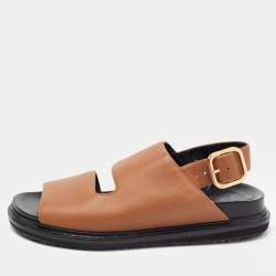 Pre Owned Marni Tan Leather Slingback Flat Sandals Size 36