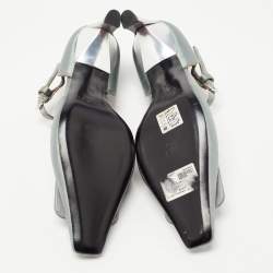 Pre Owned Marni Grey Satin Crystal Embellished T-Bar Pumps Size 39