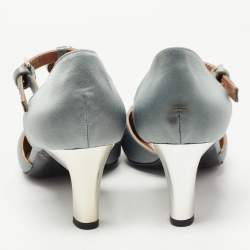 Pre Owned Marni Grey Satin Crystal Embellished T-Bar Pumps Size 39
