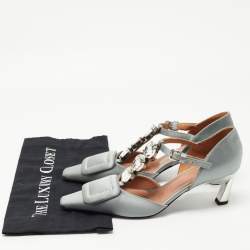 Pre Owned Marni Grey Satin Crystal Embellished T-Bar Pumps Size 39