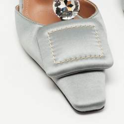 Pre Owned Marni Grey Satin Crystal Embellished T-Bar Pumps Size 39